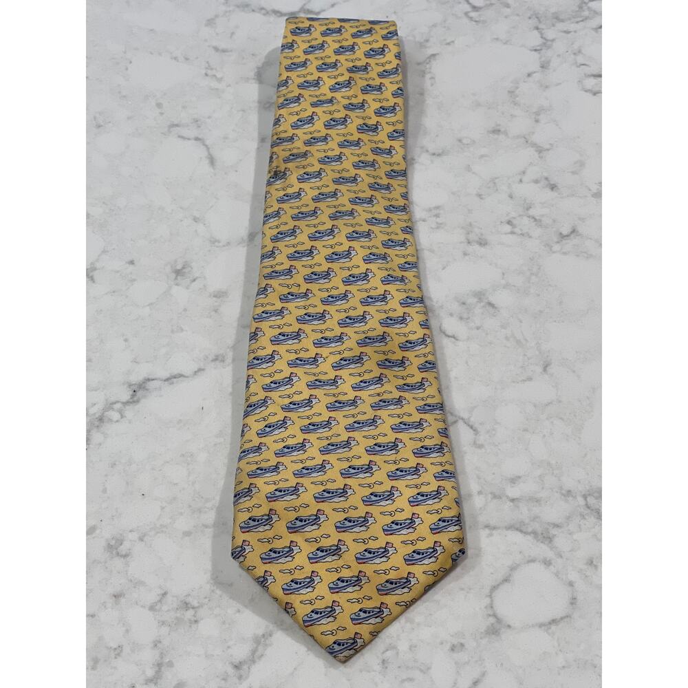 Vineyard Vines Marthas Vineyard Men’s Yacht‎ Print Soft Silk Neck Tie Yellow OS